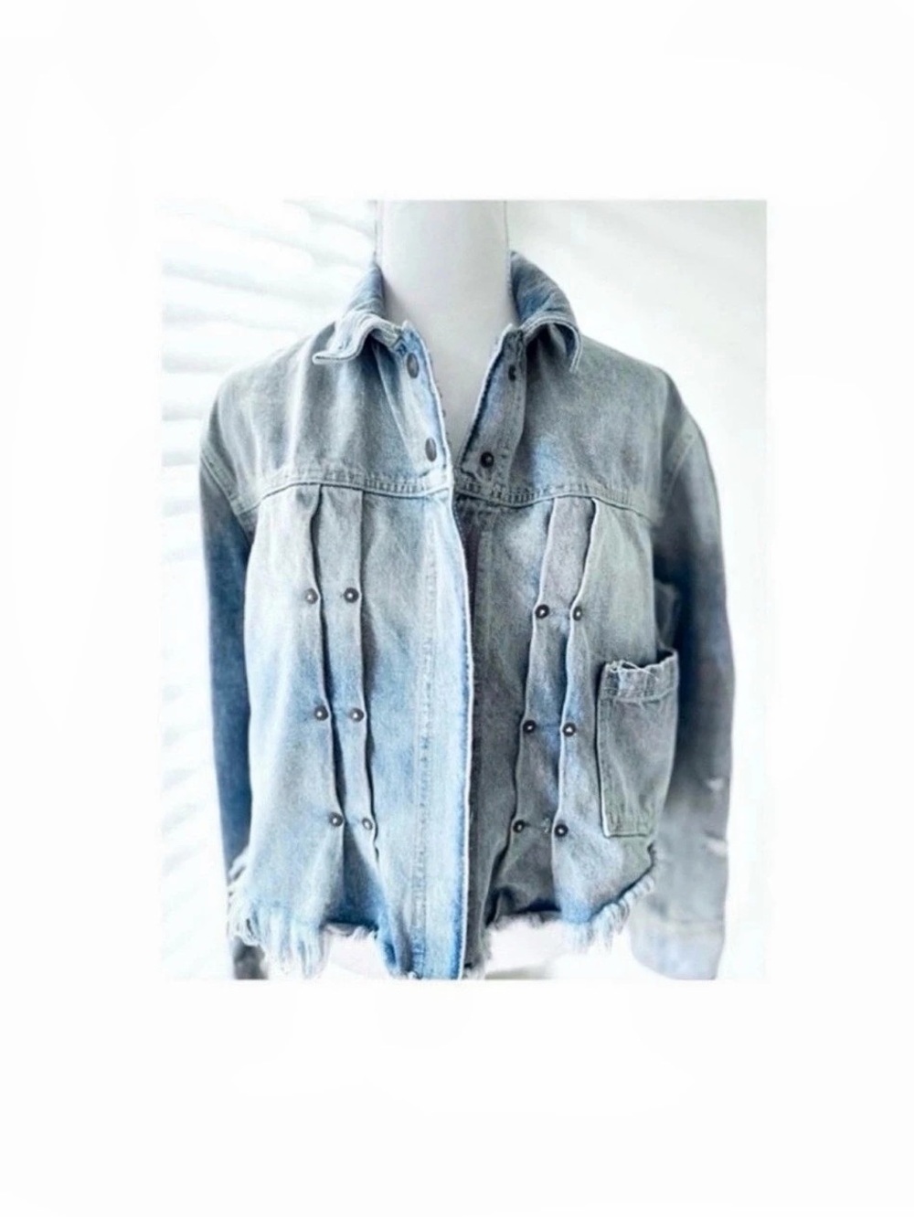 Free People Distressed Denim Jacket in Blue